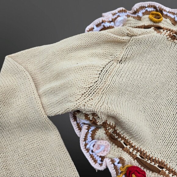 90s Y2K Shrug Cardigan Womens S Crochet flowers Fairy Cottage Grunge Boho Rave - Picture 11 of 12